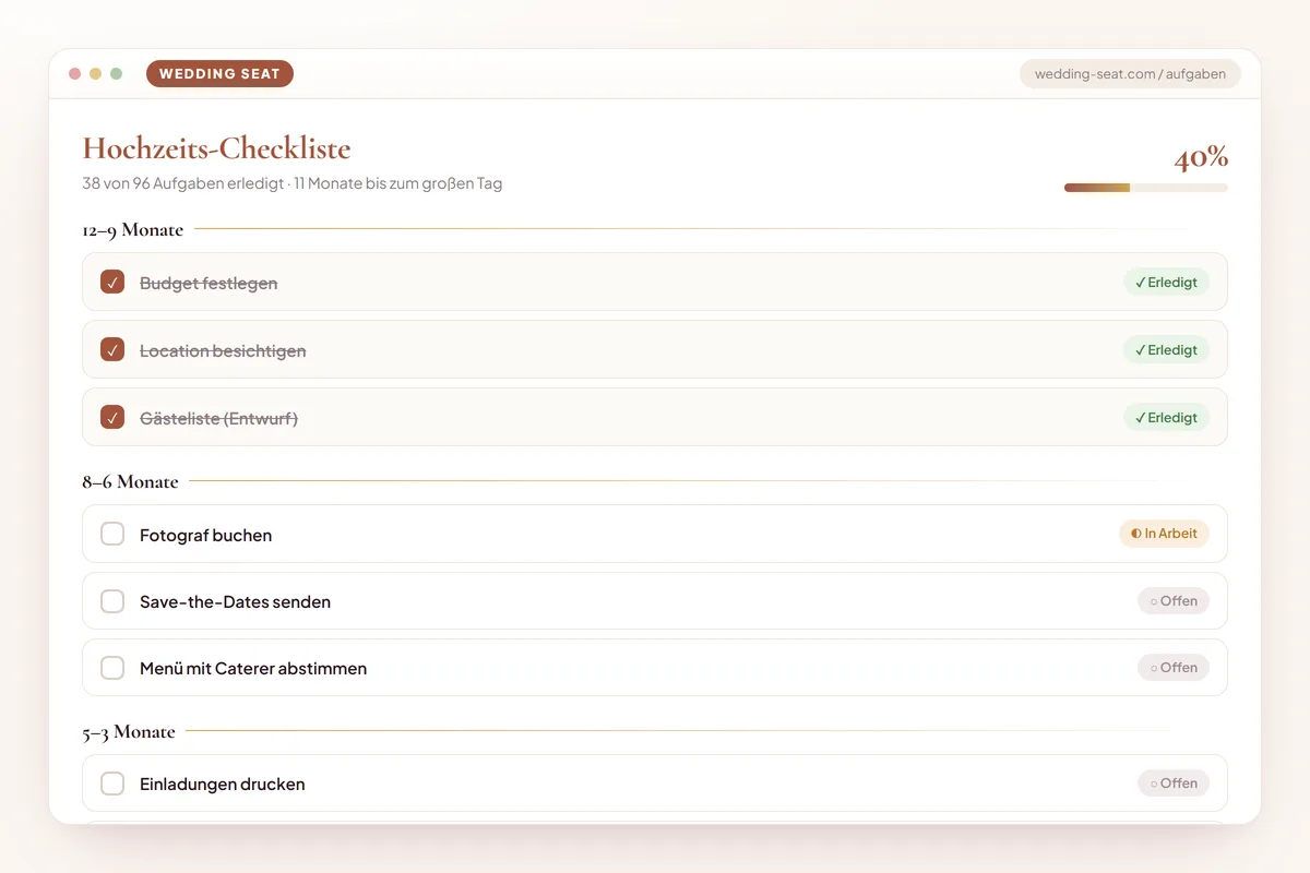 Wedding Seat — Hochzeits-Checkliste · Terracotta