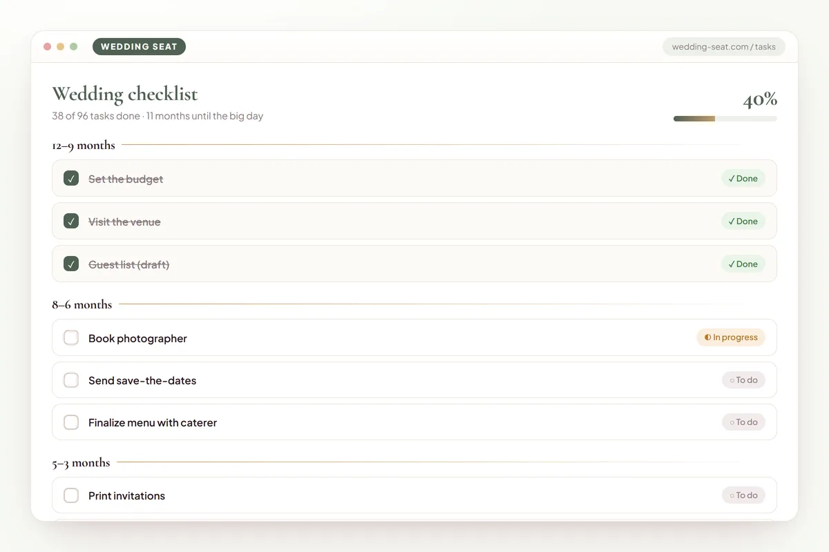 Wedding Seat — Wedding checklist · Sage & Olive