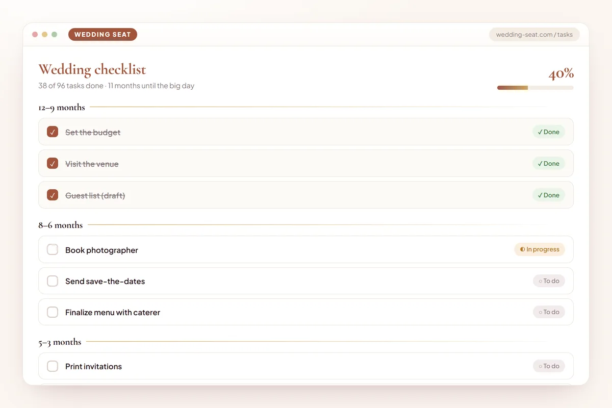 Wedding Seat — Wedding checklist · Terracotta