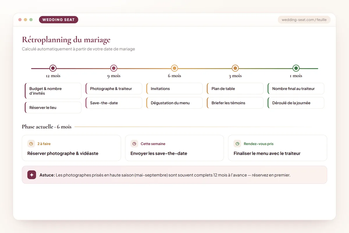Wedding Seat — Rétroplanning du mariage