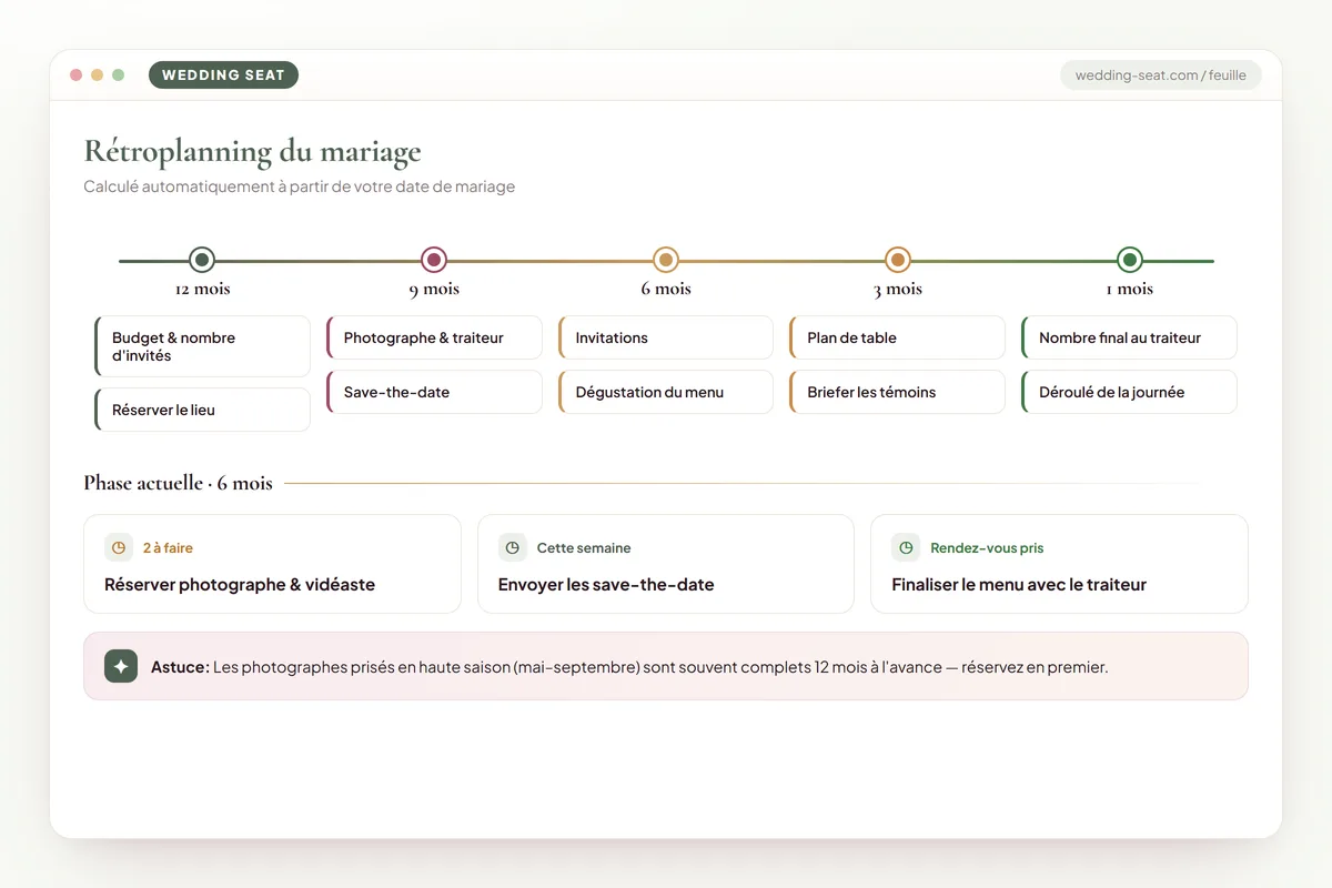 Wedding Seat — Rétroplanning du mariage · Sage & Olive