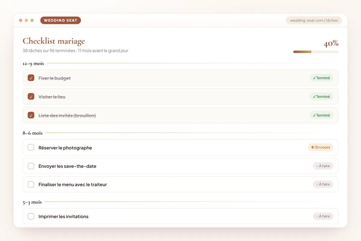 Wedding Seat — Checklist mariage · Terracotta