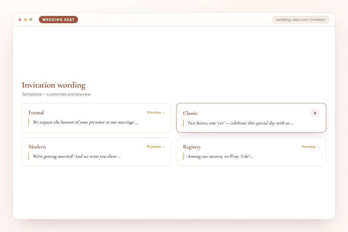 Wedding Seat — Invitation wording · Terracotta