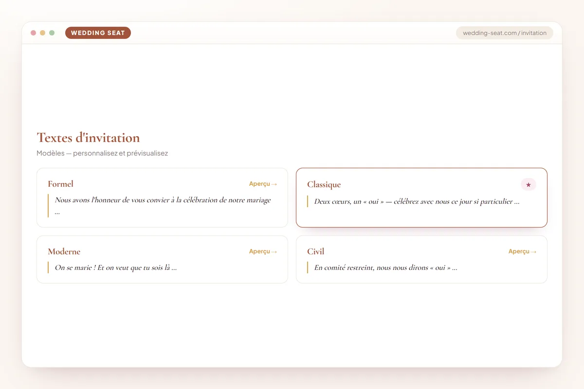 Wedding Seat — Textes d'invitation · Terracotta
