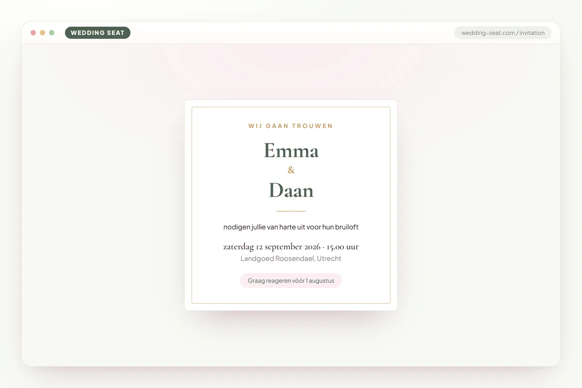 Wedding Seat — Uitnodiging – voorbeeld · Sage & Olive