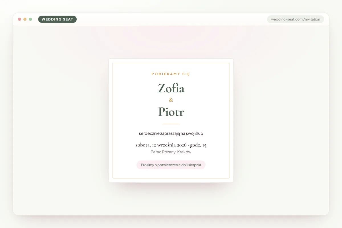 Wedding Seat — Zaproszenie – podgląd · Sage & Olive