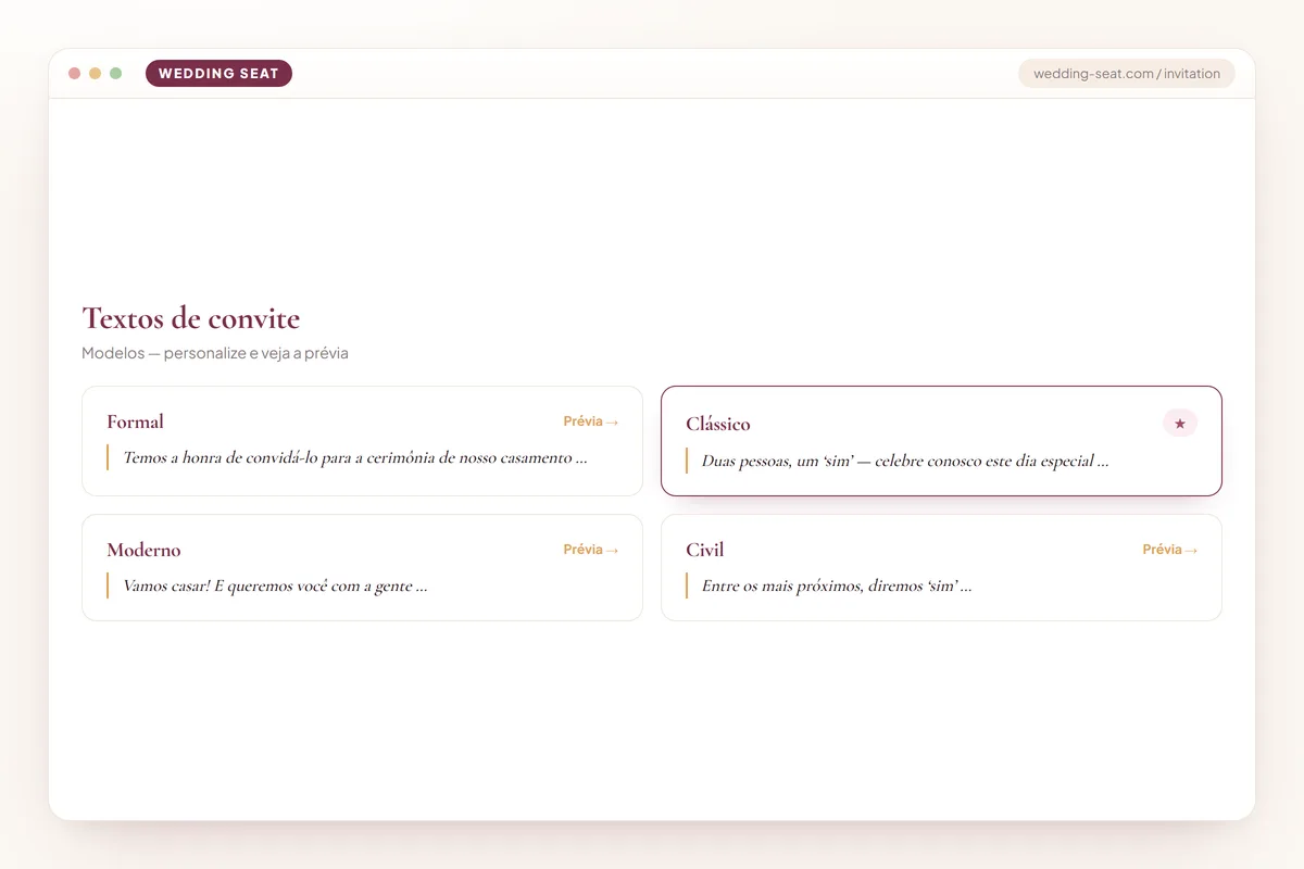 Wedding Seat — Textos de convite