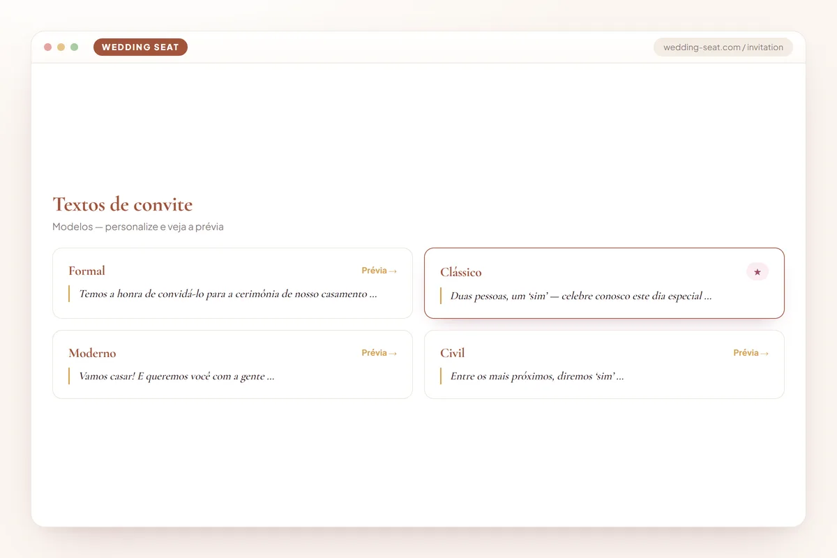 Wedding Seat — Textos de convite · Terracotta