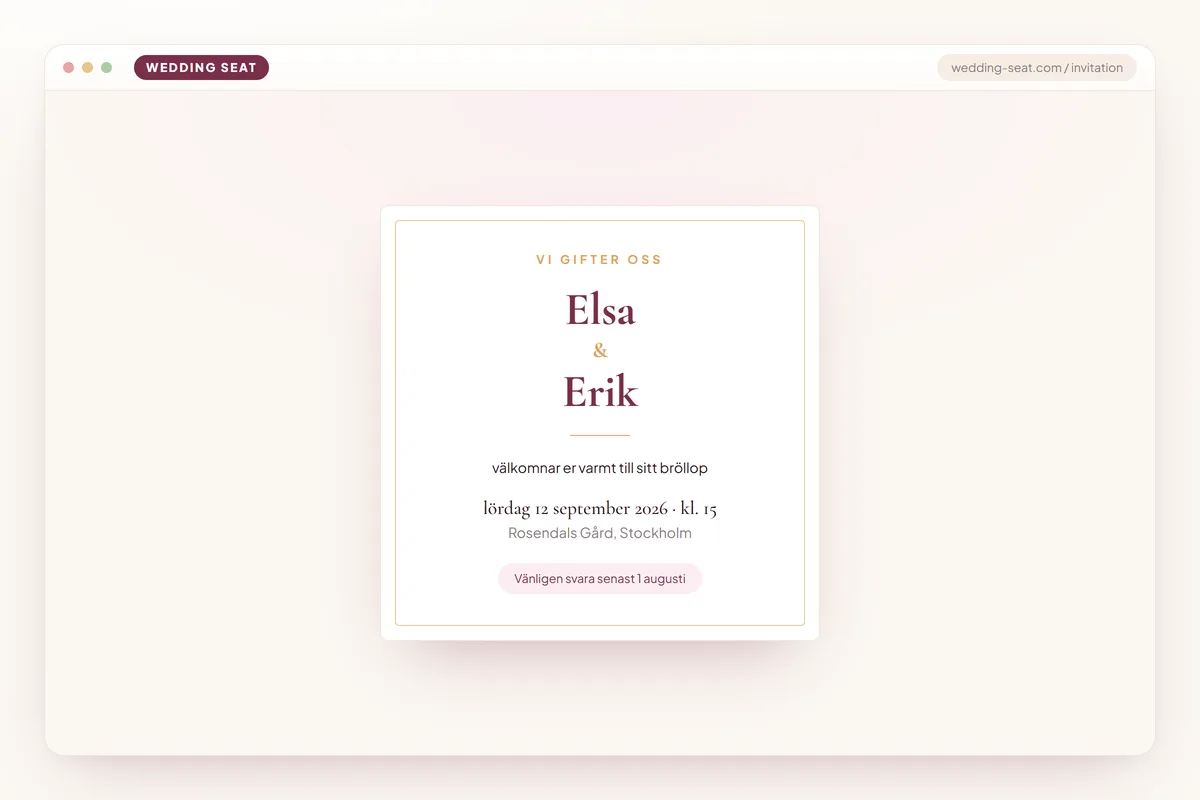 Wedding Seat — Inbjudan – förhandsvisning