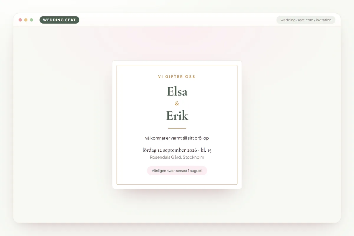 Wedding Seat — Inbjudan – förhandsvisning · Sage & Olive