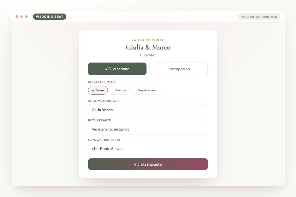 Wedding Seat — La tua risposta · Sage & Olive