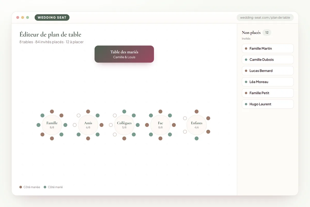 Wedding Seat — Éditeur de plan de table · Sage & Olive