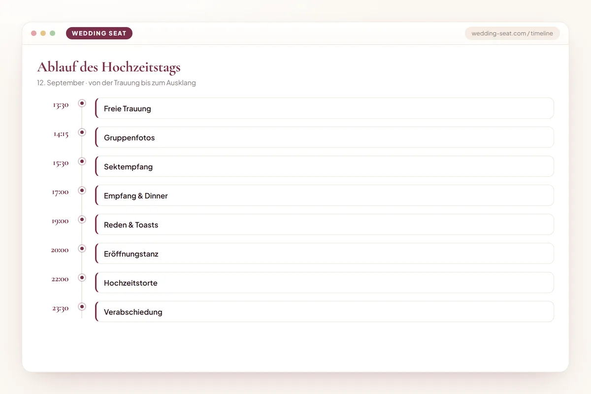 Wedding Seat — Ablauf des Hochzeitstags