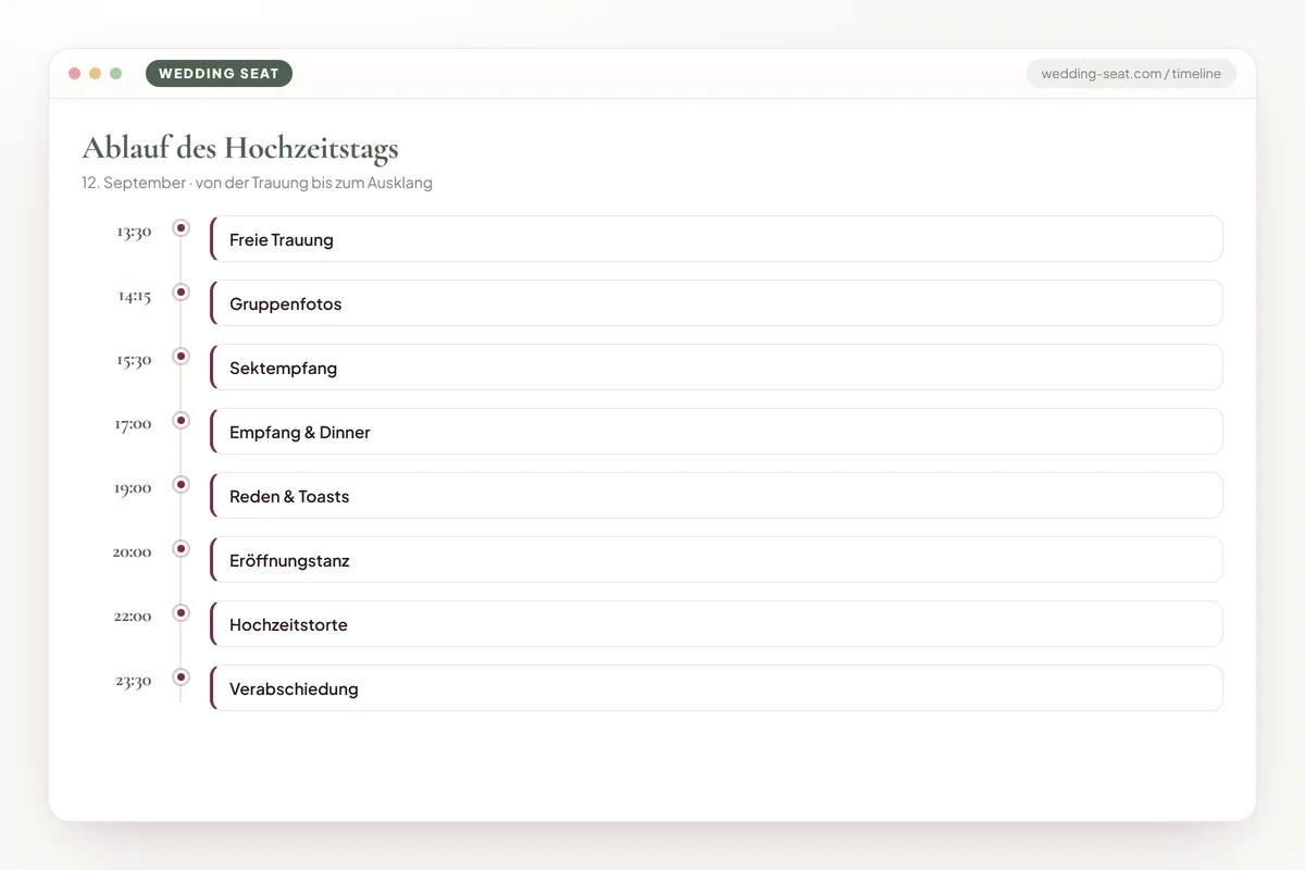 Wedding Seat — Ablauf des Hochzeitstags · Sage & Olive