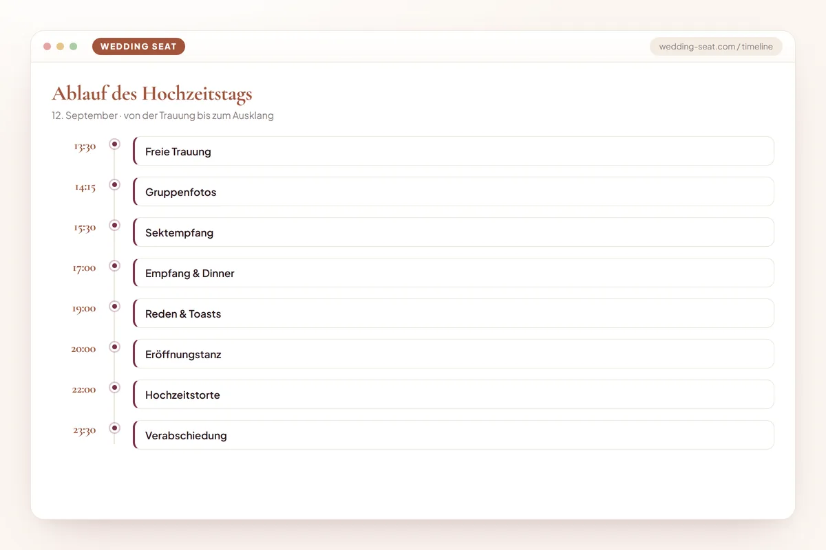 Wedding Seat — Ablauf des Hochzeitstags · Terracotta