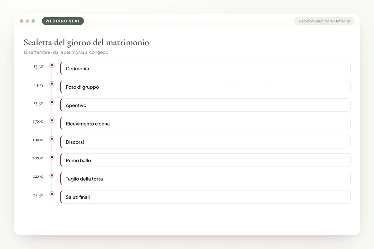 Wedding Seat — Scaletta del giorno del matrimonio · Sage & Olive