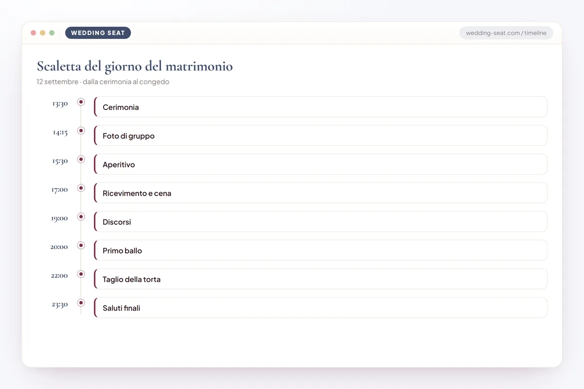 Wedding Seat — Scaletta del giorno del matrimonio · Dusk Blue