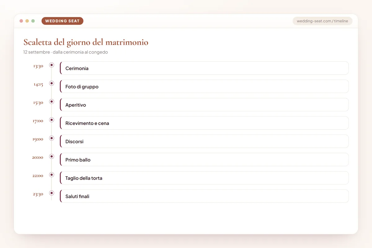 Wedding Seat — Scaletta del giorno del matrimonio · Terracotta