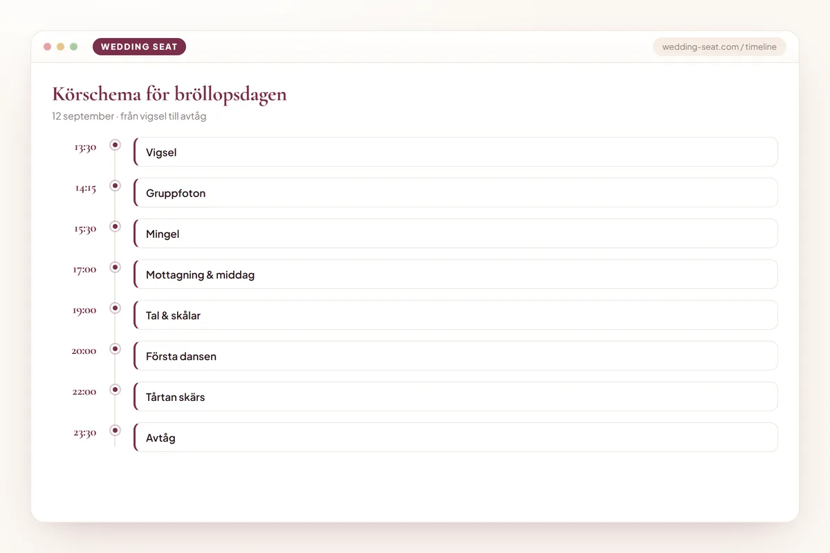 Wedding Seat — Körschema för bröllopsdagen