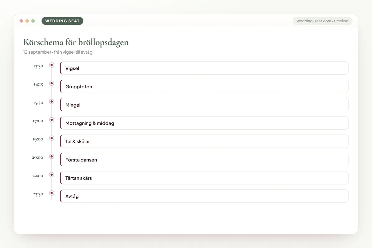 Wedding Seat — Körschema för bröllopsdagen · Sage & Olive