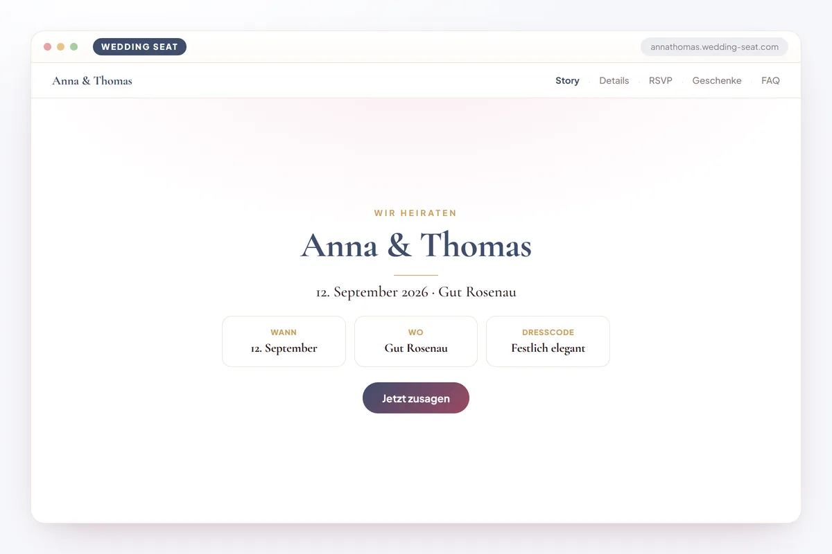 Wedding Seat — Anna & Thomas — Hochzeitswebsite · Dusk Blue