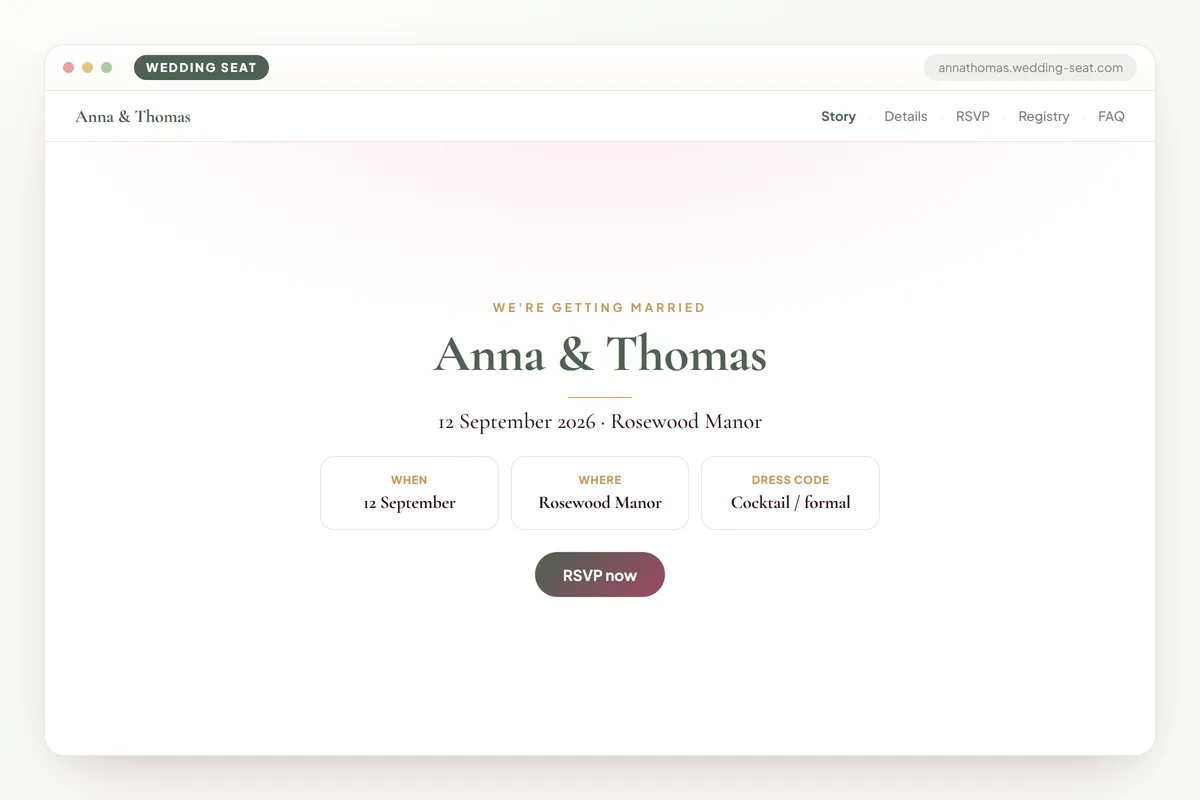 Wedding Seat — Anna & Thomas — Wedding website · Sage & Olive