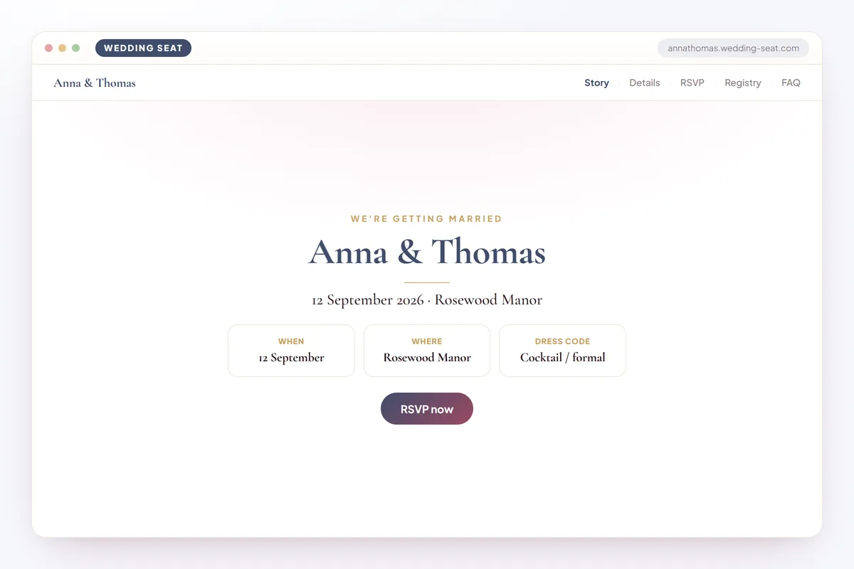 Wedding Seat — Anna & Thomas — Wedding website · Dusk Blue