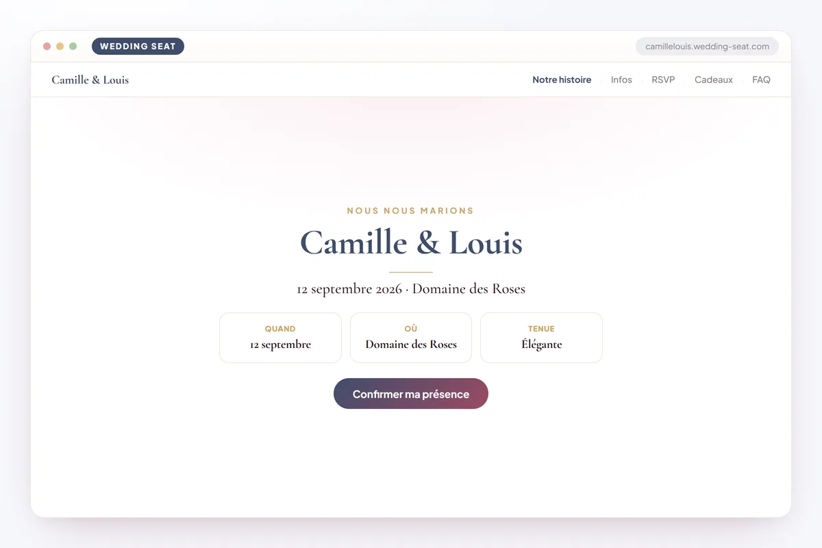 Wedding Seat — Camille & Louis — Site de mariage · Dusk Blue