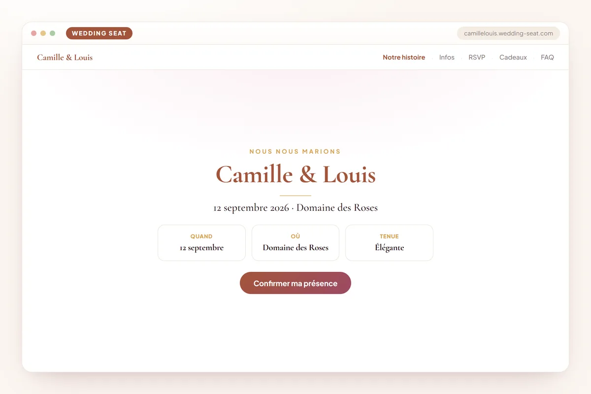 Wedding Seat — Camille & Louis — Site de mariage · Terracotta