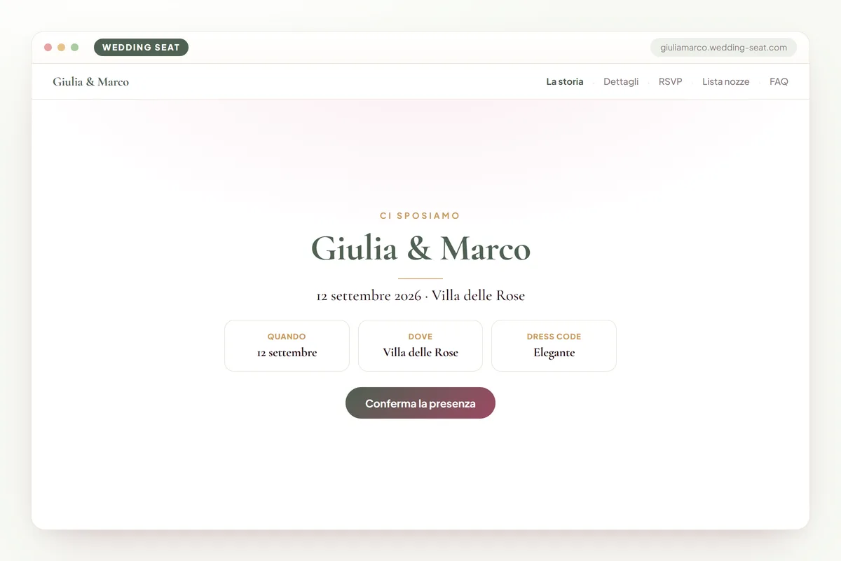 Wedding Seat — Giulia & Marco — Sito del matrimonio · Sage & Olive