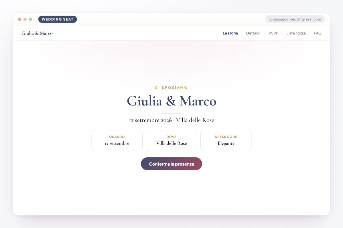 Wedding Seat — Giulia & Marco — Sito del matrimonio · Dusk Blue