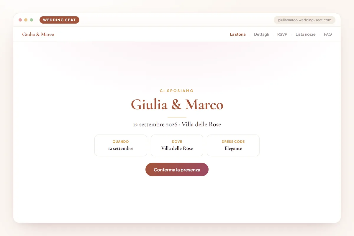 Wedding Seat — Giulia & Marco — Sito del matrimonio · Terracotta