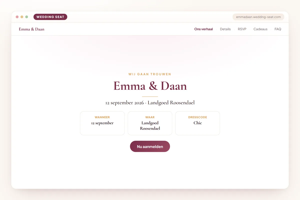 Wedding Seat — Emma & Daan — Trouwwebsite
