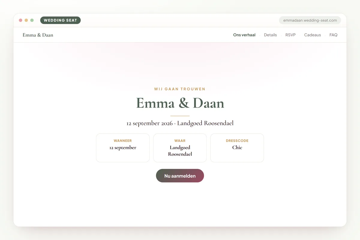 Wedding Seat — Emma & Daan — Trouwwebsite · Sage & Olive