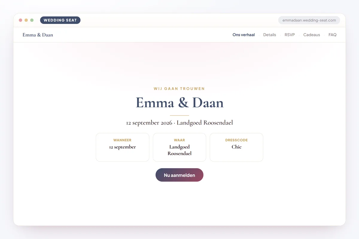 Wedding Seat — Emma & Daan — Trouwwebsite · Dusk Blue