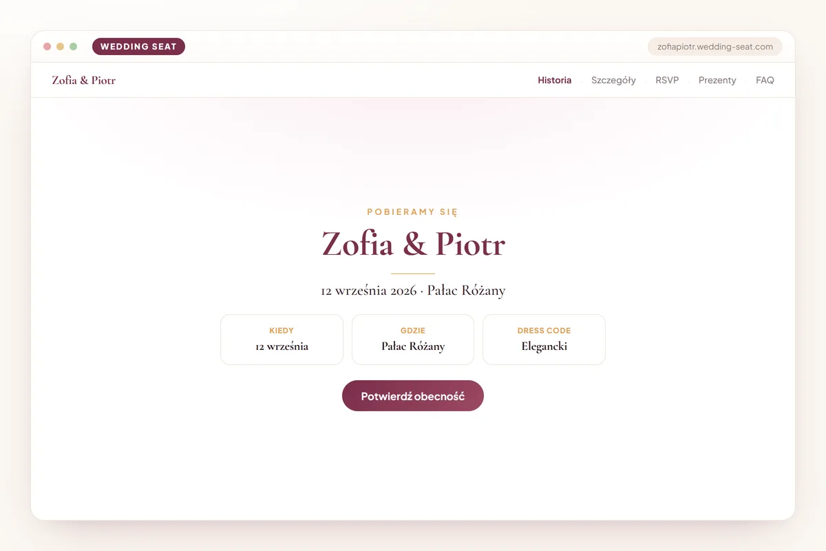 Wedding Seat — Zofia & Piotr — Strona ślubna