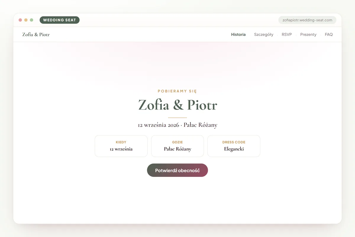 Wedding Seat — Zofia & Piotr — Strona ślubna · Sage & Olive