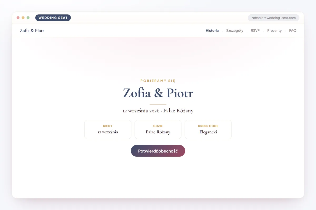 Wedding Seat — Zofia & Piotr — Strona ślubna · Dusk Blue