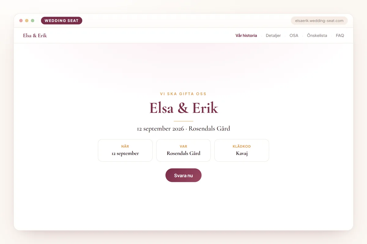 Wedding Seat — Elsa & Erik — Bröllopssajt