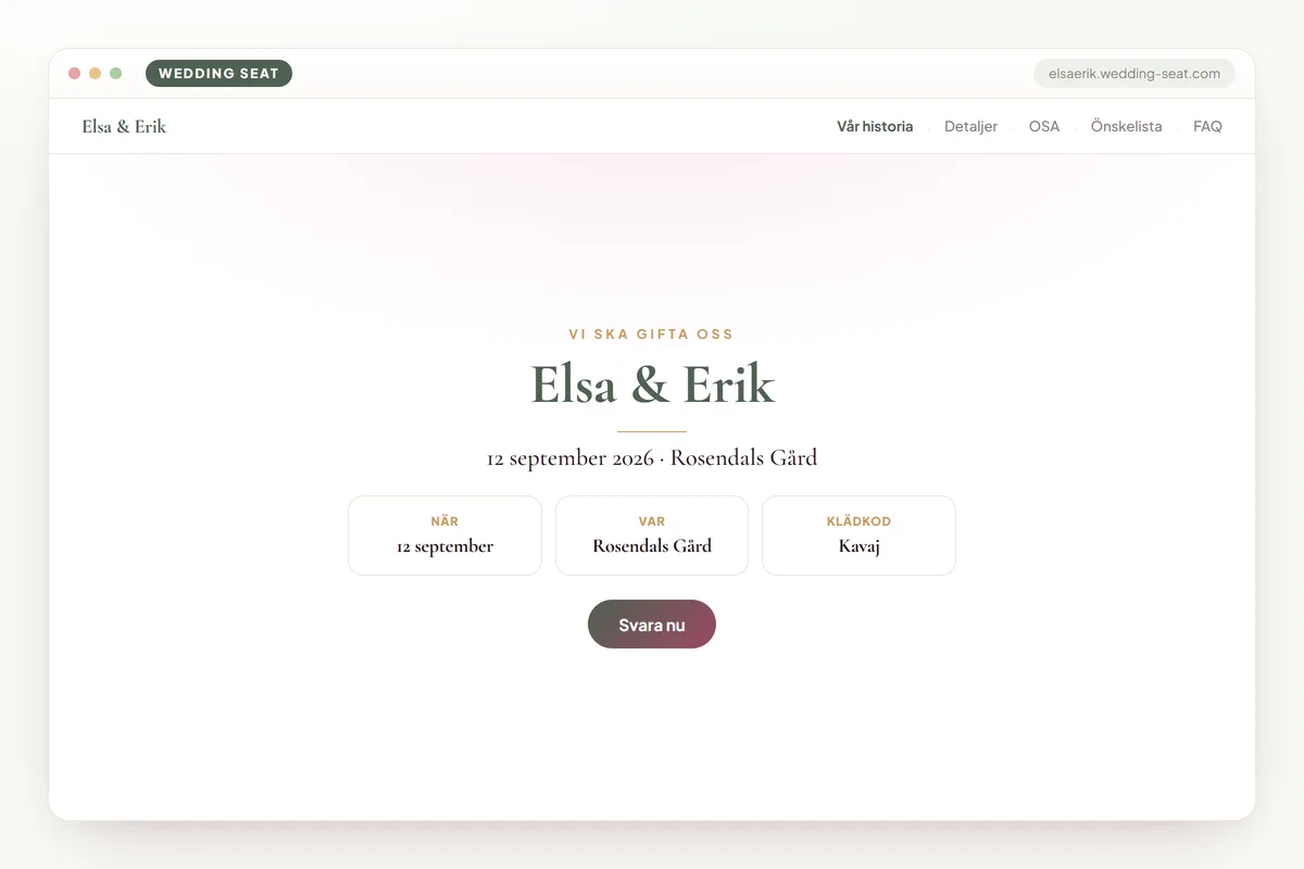 Wedding Seat — Elsa & Erik — Bröllopssajt · Sage & Olive